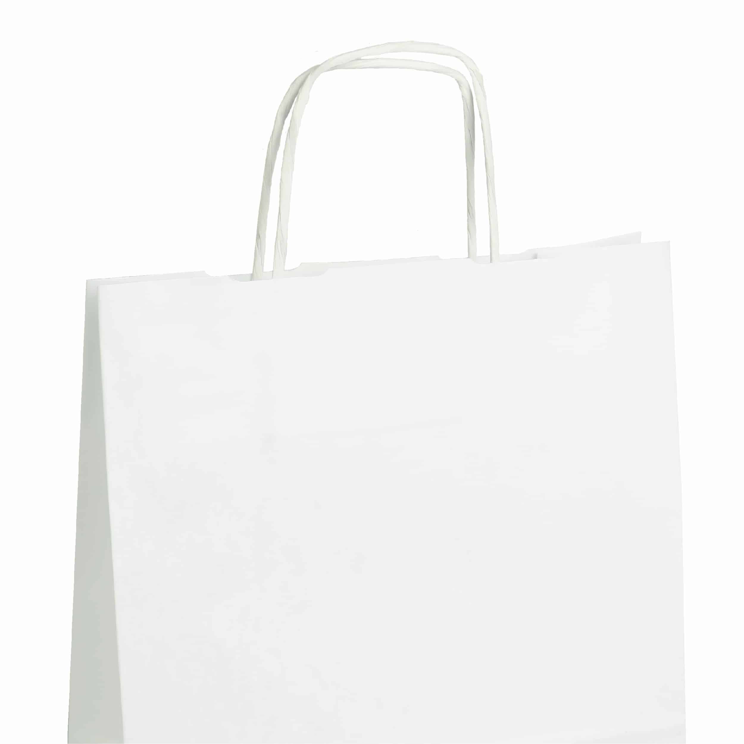 torba papierowa biala z nadrukiem 25cm x 11cm x 32cm